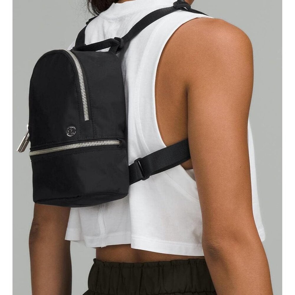 lululemon athletica Black Mini Backpack with Silver Zippers